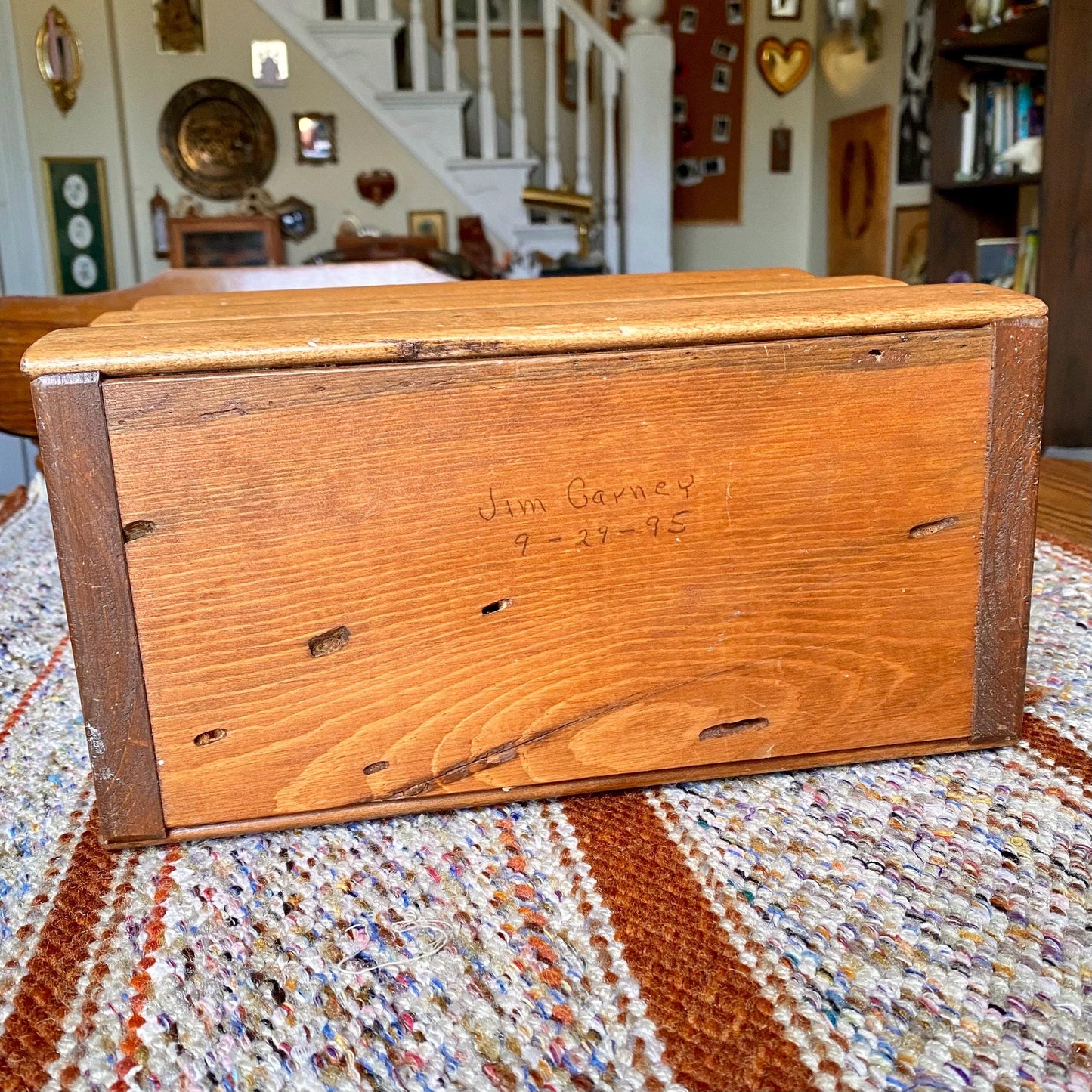 Handmade Vintage Solid Wood Magazine Holder with Heart Cut Outs