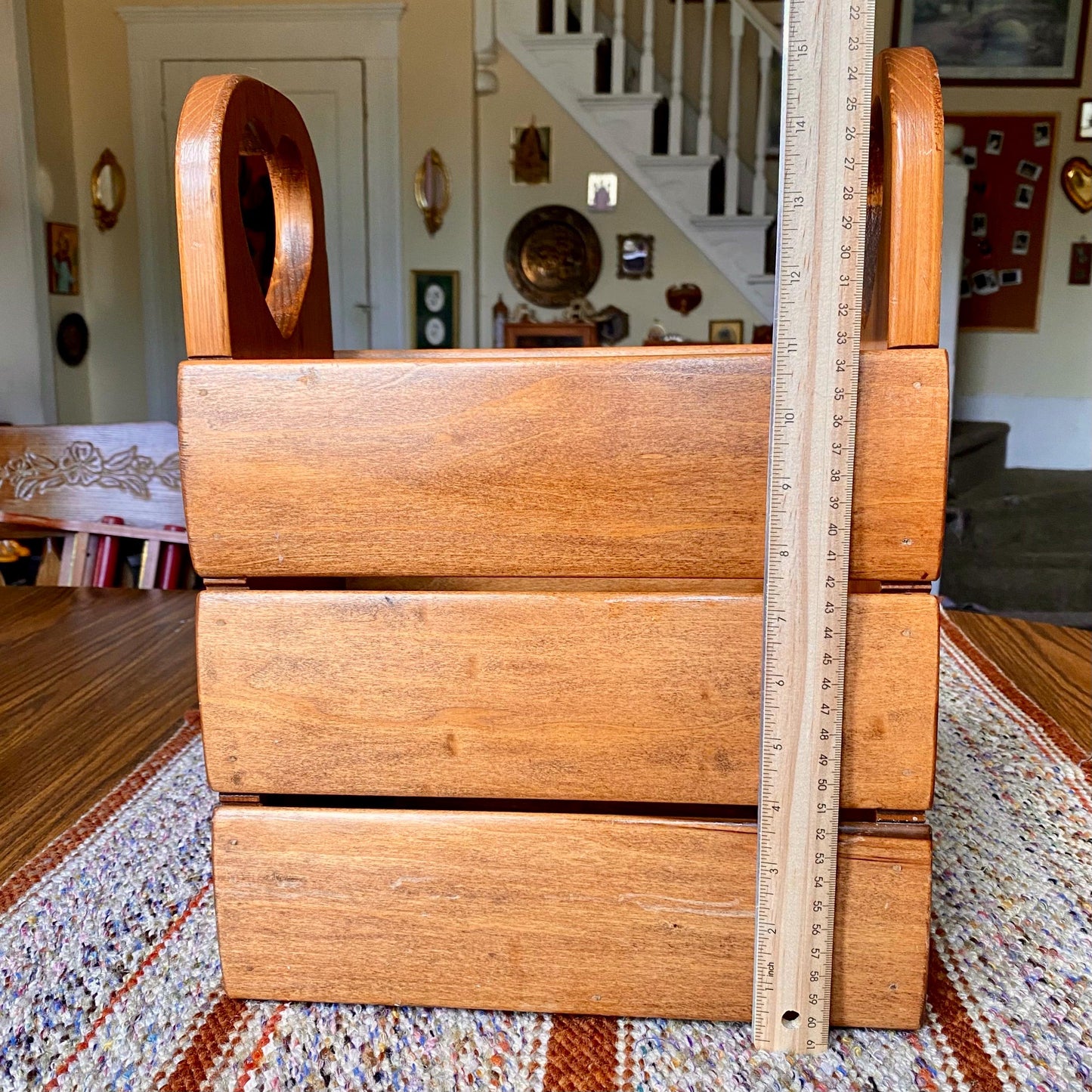 Handmade Vintage Solid Wood Magazine Holder with Heart Cut Outs