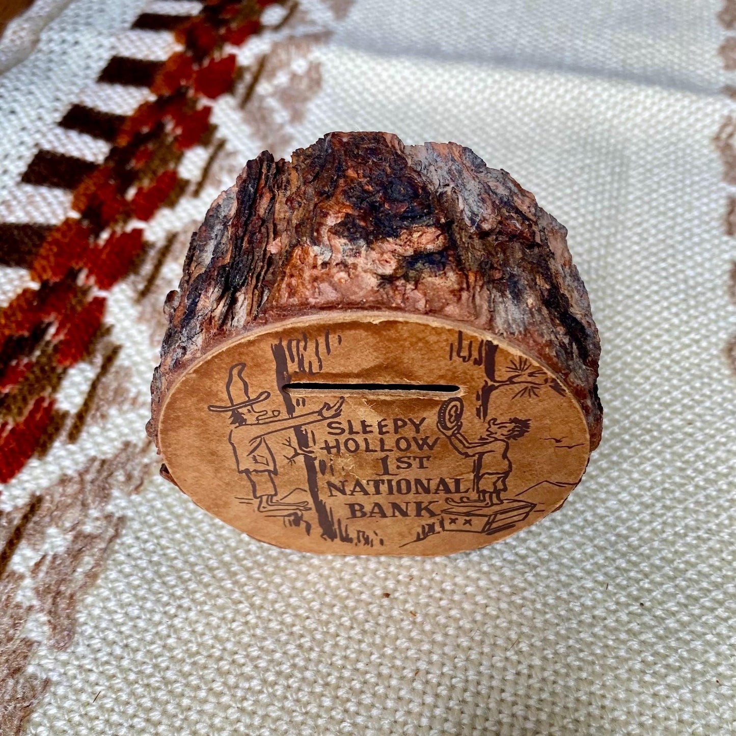 Bob Evan’s Farm’s Sleepy Hollow Wooden Raw Edge Coin Bank