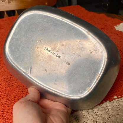 Antique 1960’s Pewter Platter Tray “Give Us This Day Our Daily Bread”