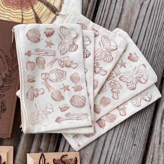 Nature Themed Hand Carved Stamped Pouches