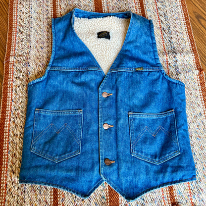 Maverick Automaticks Vintage 70s Blue Denim Sherpa Lined Vest