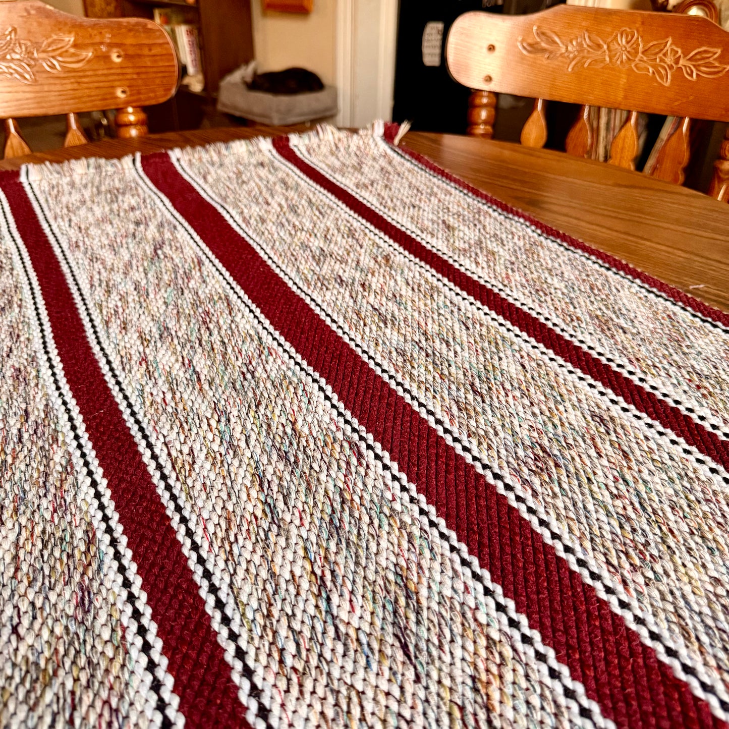 Vintage Handwoven Wool / Cotton Western Rustic Striped Rug