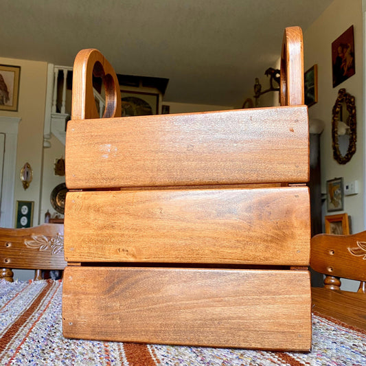 Handmade Vintage Solid Wood Magazine Holder with Heart Cut Outs