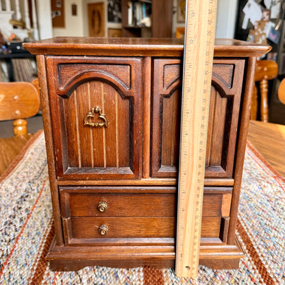 Vintage Wooden Armoire Music Box Jewelry Box with Brass Handles