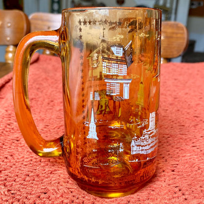 Vintage Philadelphia Commemorative Souvenir Amber Glass Beer Mug