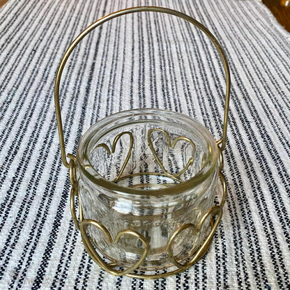 Home Interiors Gold Wire Heart Basket with Removable Glass Jar