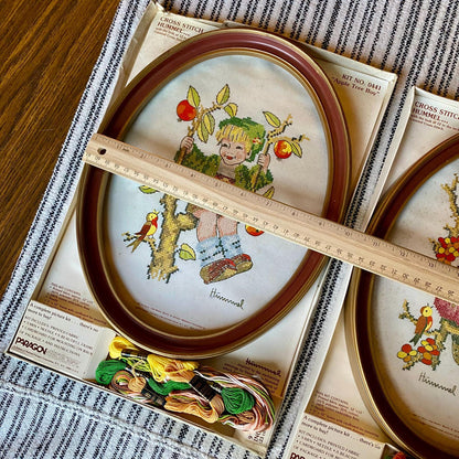 Set of 2 Vintage Paragon Needlepoint Cross Stitch Hummel Kits Apple Tree Boy and Girl