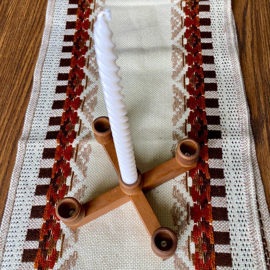 Mid-Century Modern Wooden Scandinavian Criss Cross 5 Candle Candelabra