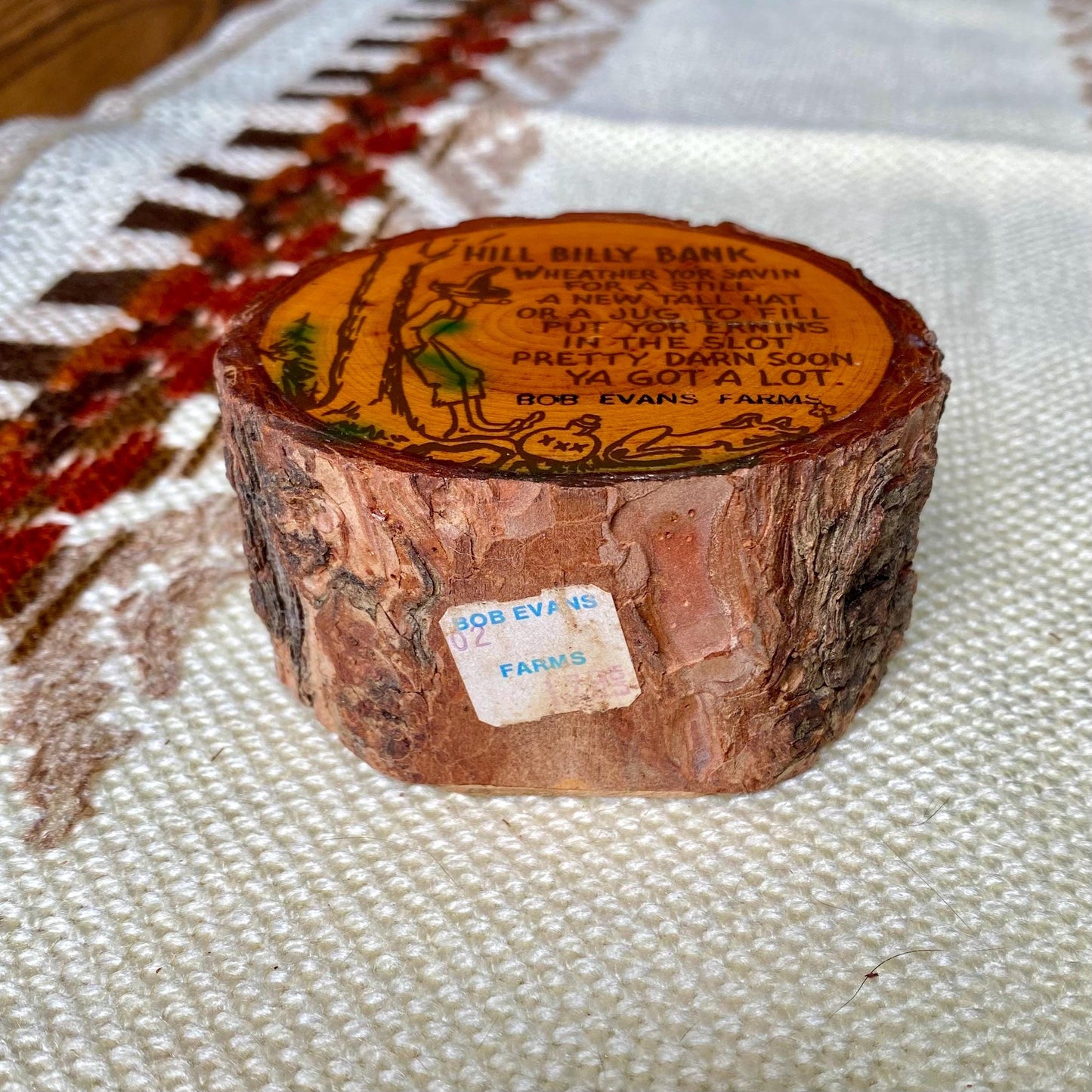 Bob Evan’s Farm’s Sleepy Hollow Wooden Raw Edge Coin Bank