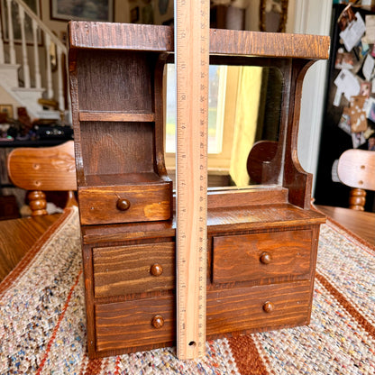 Vintage Amish Armoire Doll Furniture / Jewelry Box Vanity Stand