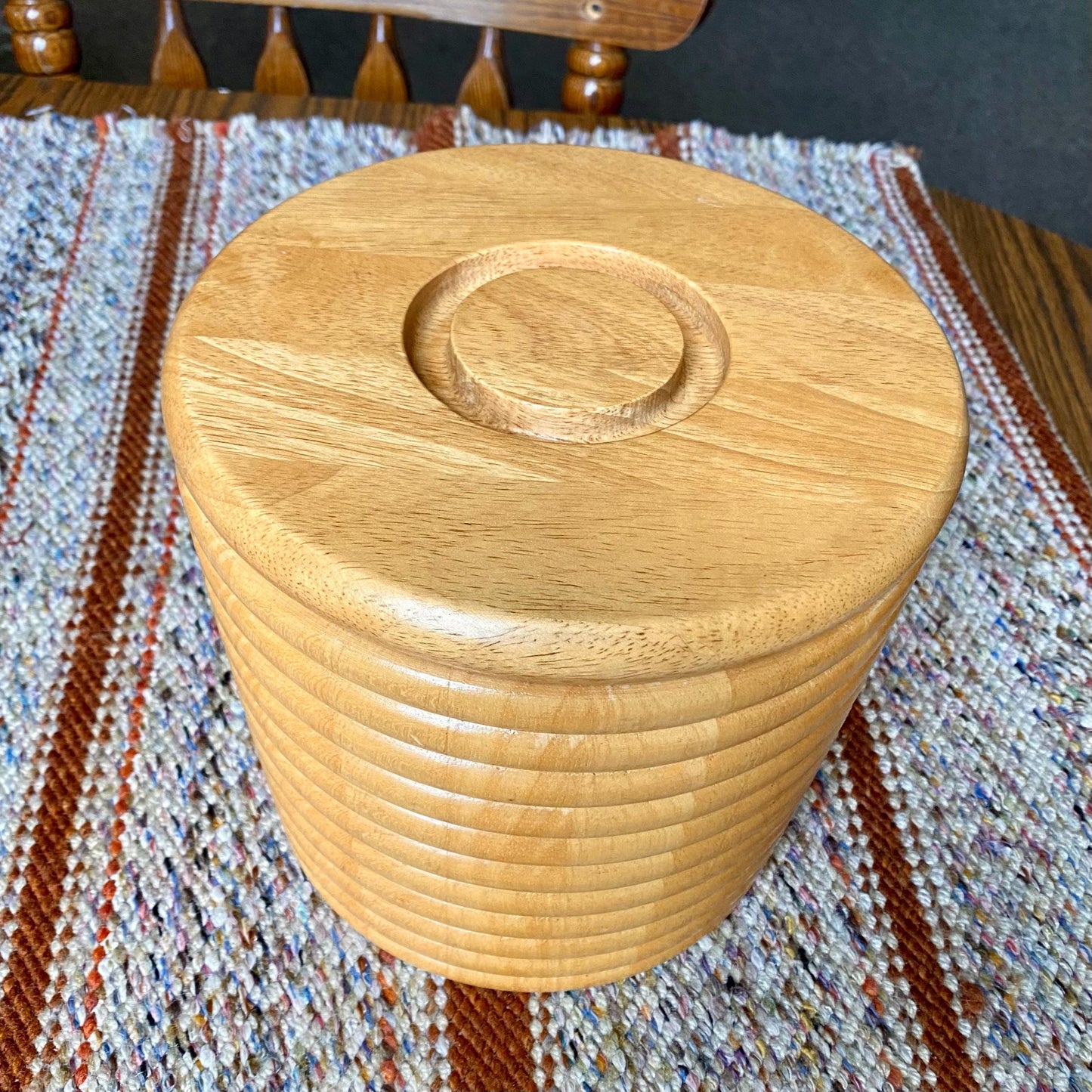 Heavy Wood Mid-Century Modern Ribbed Barware Ice Bucket
