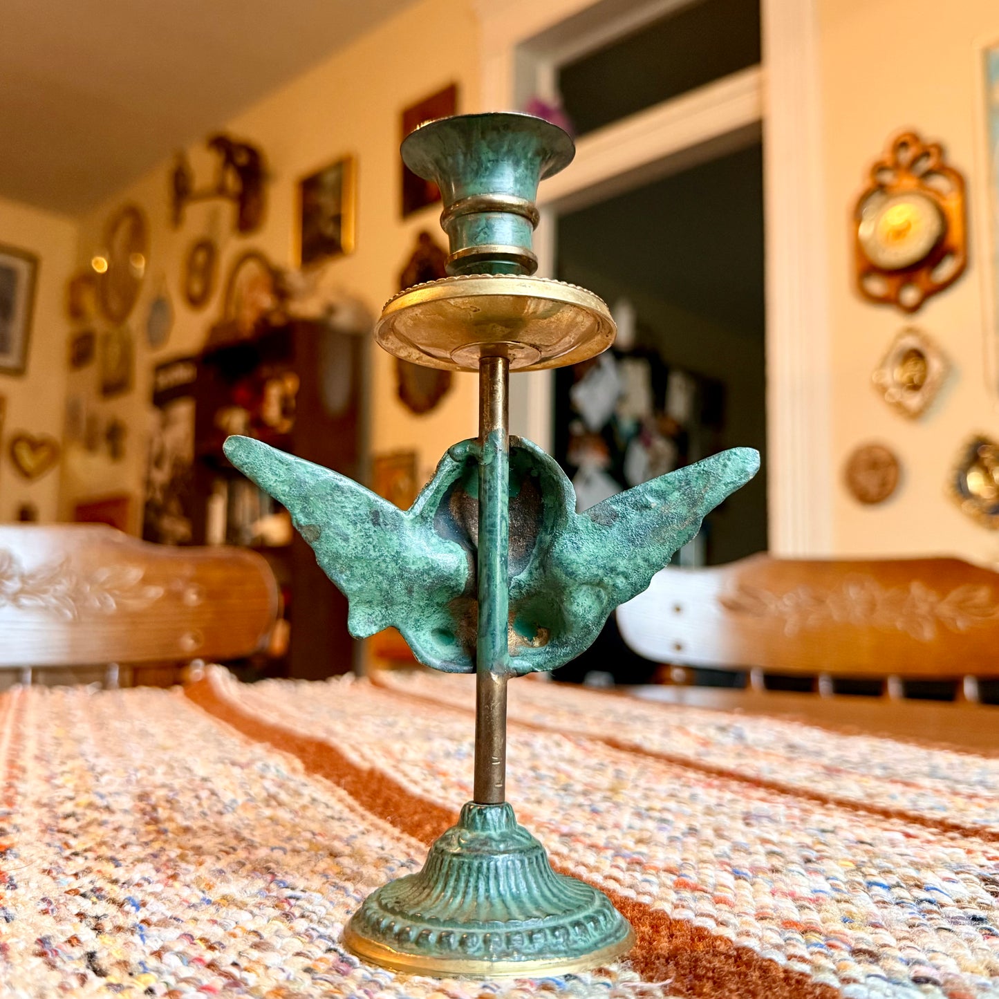 Vintage Brass and Copper Patinated Cherub Angel Candlestick Holder