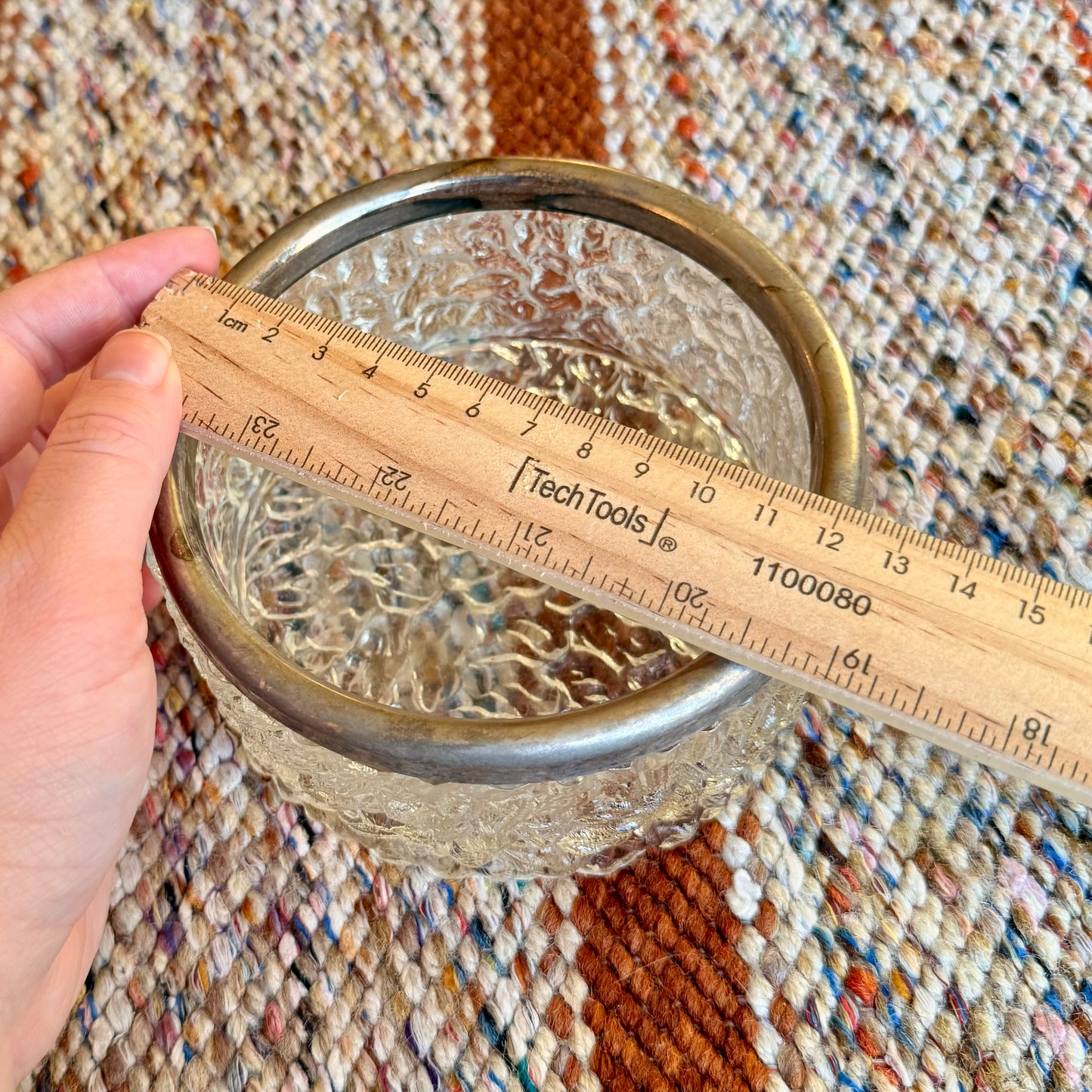 Vintage MidCentury Modern Davidson Brama Luna Crystal Glass Bowl with Silver Rim