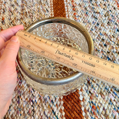 Vintage MidCentury Modern Davidson Brama Luna Crystal Glass Bowl with Silver Rim