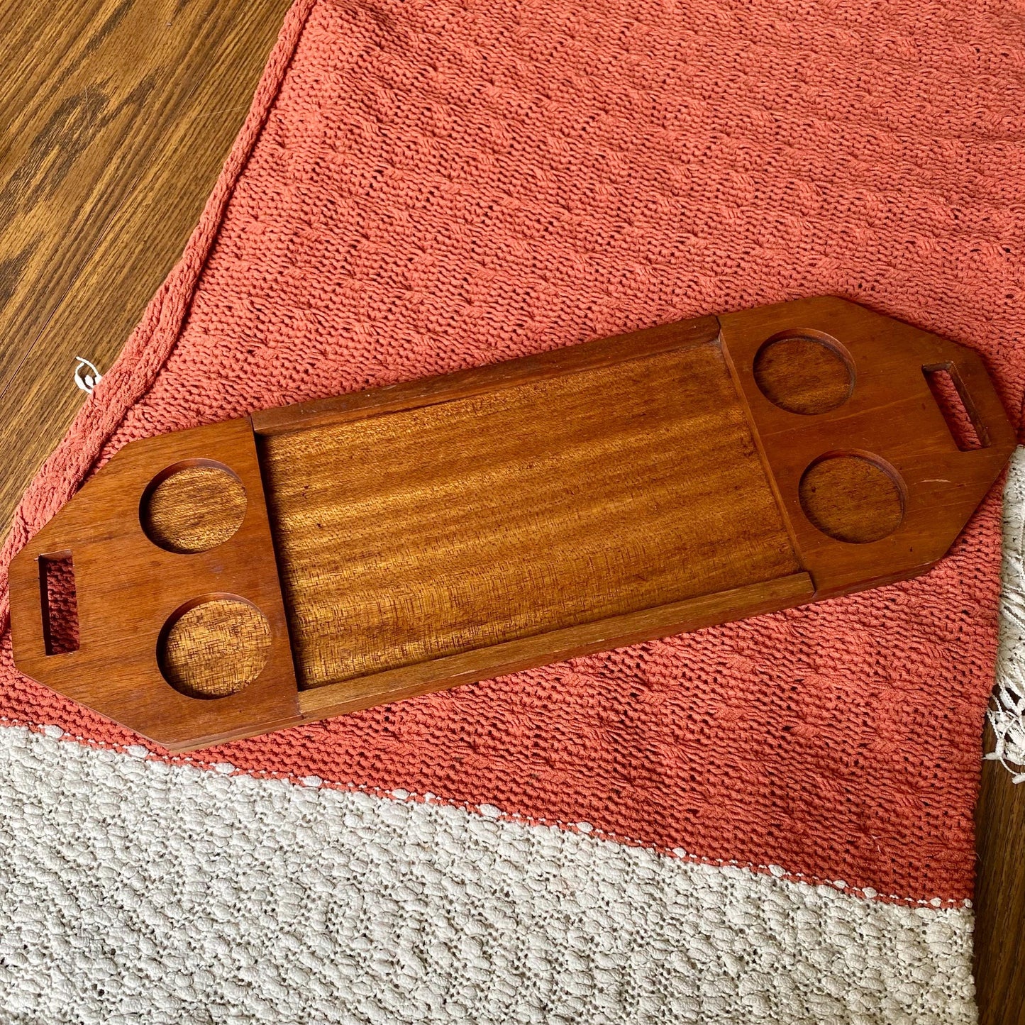 Vintage Mid-Century Modern Teak Wood Serving 4 Person Tray