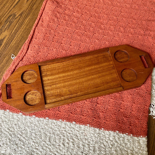 Vintage Mid-Century Modern Teak Wood Serving 4 Person Tray