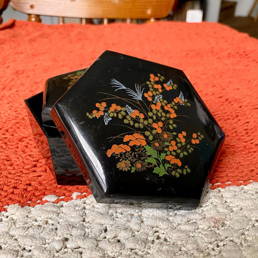 Set of 3 Vintage Asian Style Floral Nesting Trinket Boxes