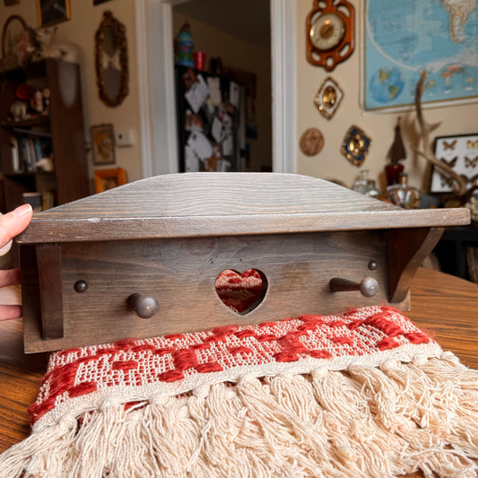 Vintage  Solid Wood Shelf with Heart Cut Out and Two Hangers
