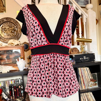 Vintage 2000s Y2K Patterned Speechless Tie Back Babydoll Top