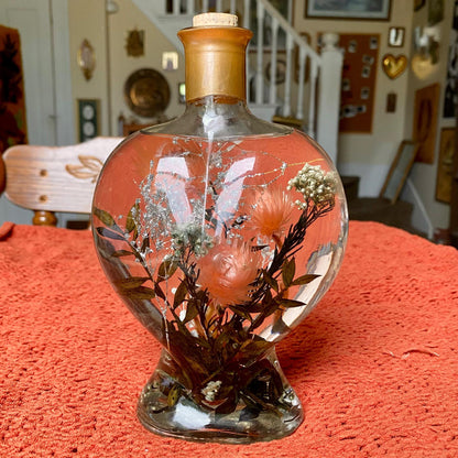 Vintage Aroma Art Floral Design Bath & Body Botanical Oil - Heart Shaped Bottle with Floral Arrangement