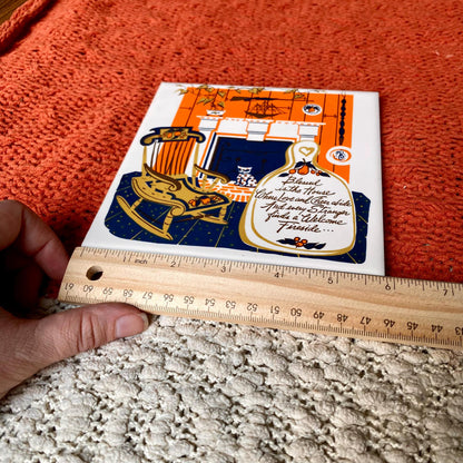 Screen Craft Hand Decorated Tile / Trivet Made in West Yarmouth, Massachusetts - "Blessed is the House"
