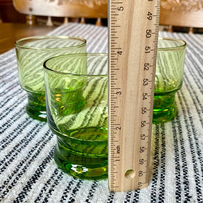 Set of 3 Vintage 1980s Green Green Apple Cocktail Tumblers, Heavy, Double Base