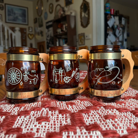 Set of Three Vintage Siesta Ware Cowboy Western Themed Barrel Mugs