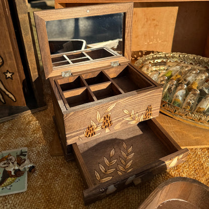 Hand Woodburned and Stained Morel Mushroom Themed Jewelry Box