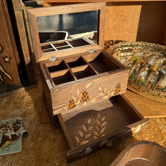 Hand Woodburned and Stained Morel Mushroom Themed Jewelry Box