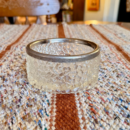 Vintage MidCentury Modern Davidson Brama Luna Crystal Glass Bowl with Silver Rim