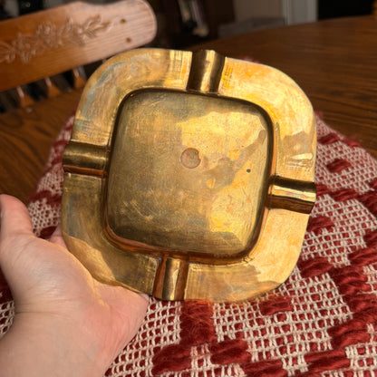 Vintage Mid-Century Modern Regency Solid Brass Heavy Ash Tray