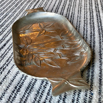 Vintage Bamboo Hand Forged Everlast Metal Aluminum Trinket Tray with Handles