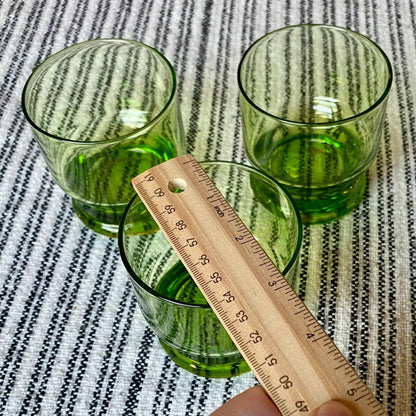Set of 3 Vintage 1980s Green Green Apple Cocktail Tumblers, Heavy, Double Base