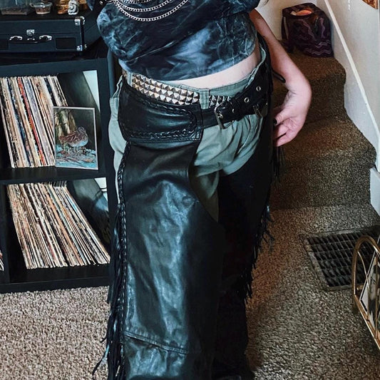 Black Fringe Barney’s Leather Biker Chaps
