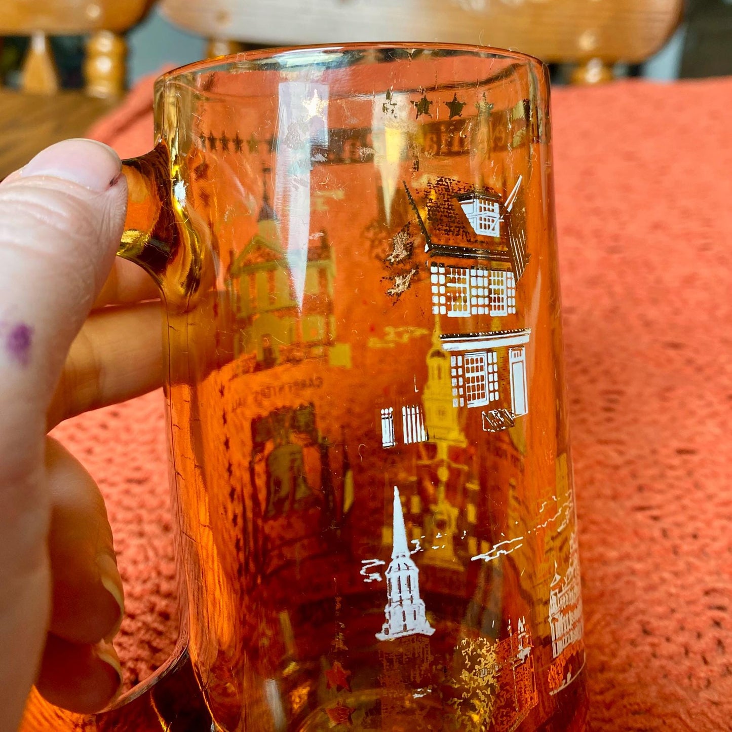 Vintage Philadelphia Commemorative Souvenir Amber Glass Beer Mug