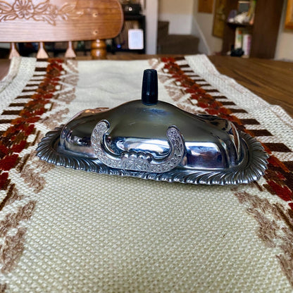 Vintage Chrome Ornate Butter Dish With Knife Holder