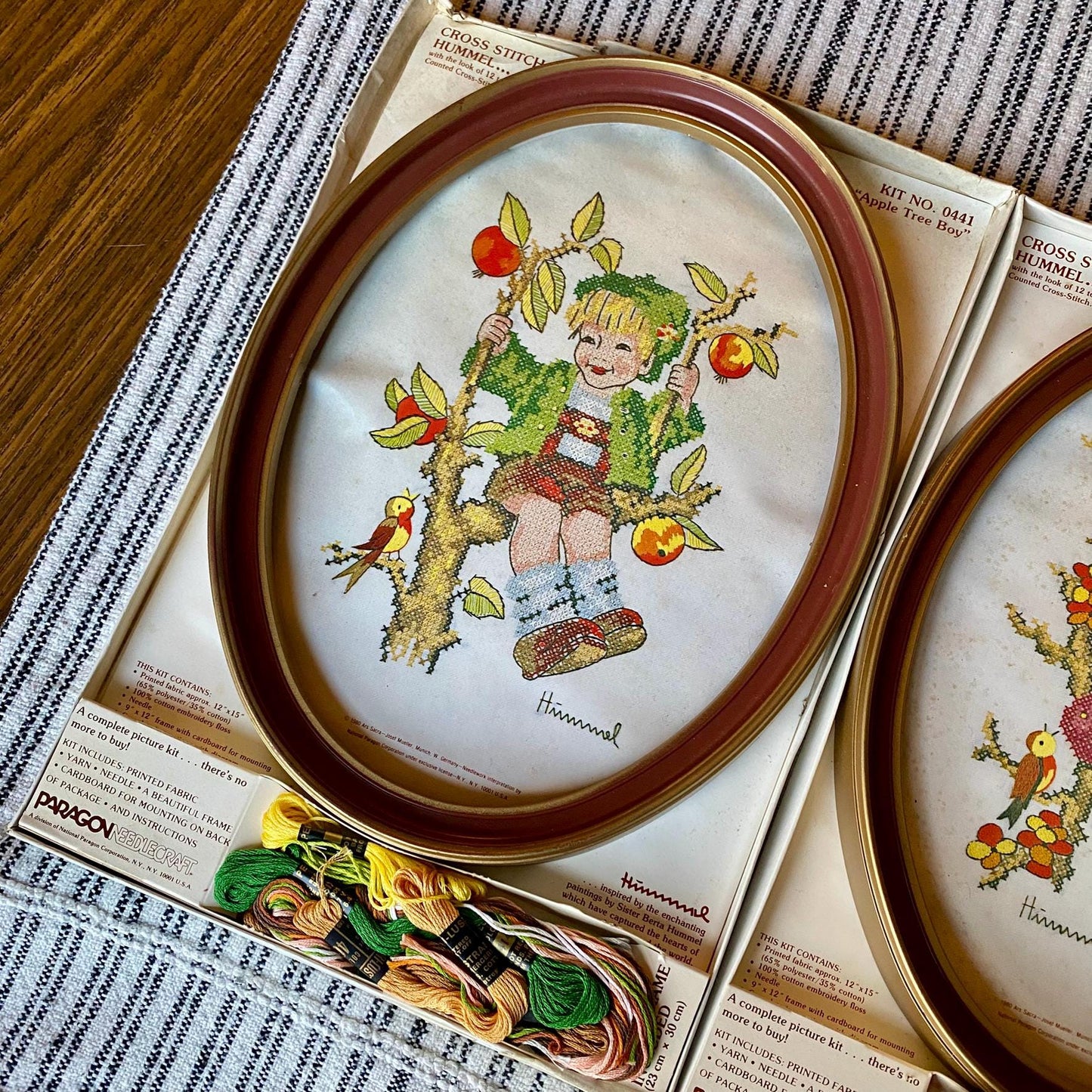 Set of 2 Vintage Paragon Needlepoint Cross Stitch Hummel Kits Apple Tree Boy and Girl