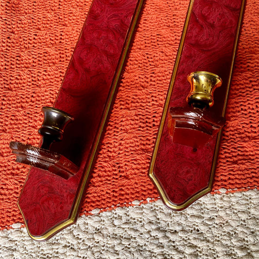Set of Two Vintage Home Interiors Cherry Wood Wall Sconce / Candle Holders