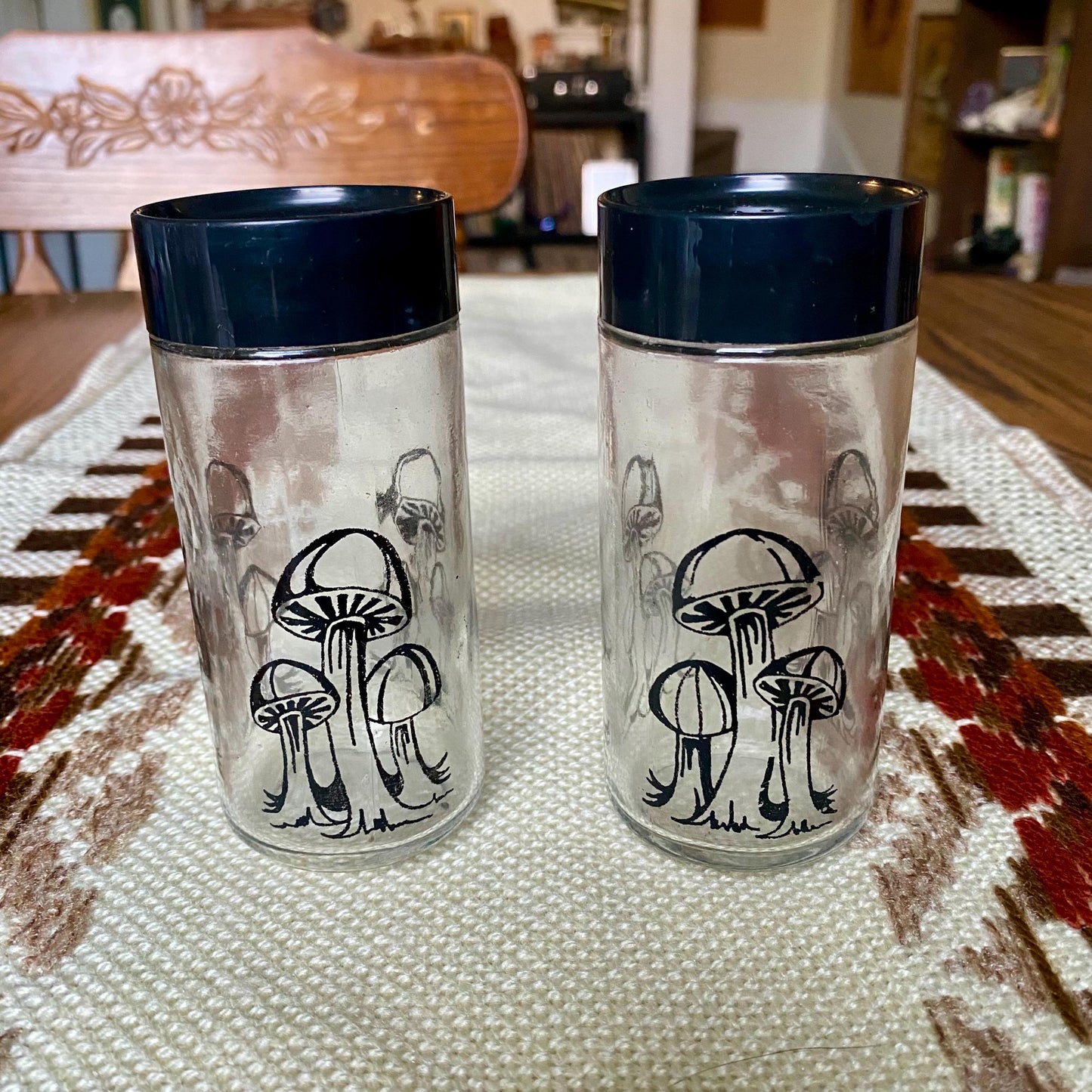 Vintage Glass Apothecary Mushroom Design Salt And Pepper Shakers