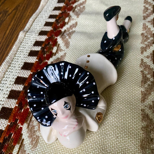 Vintage Hand Painted Ceramic Pierrot Clown Figurine - 80s