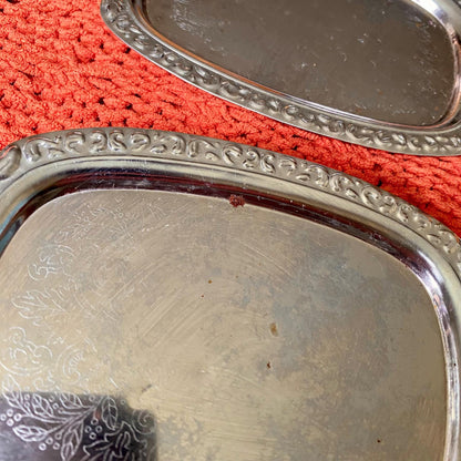 Set of THREE Mini Ornate Metal Trinket or Dessert Trays