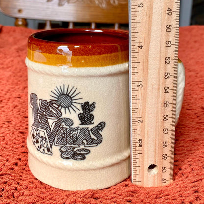 Vintage 70s Graphic Las Vegas Retro Souvenir Beer Mug w/ Rope Trim