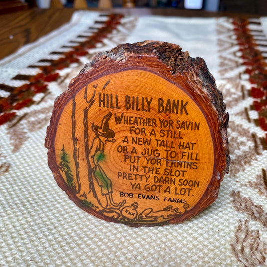 Bob Evan’s Farm’s Sleepy Hollow Wooden Raw Edge Coin Bank