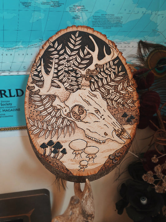 8.5x11” Deer Skull in The Forest Pyrography Woodburning