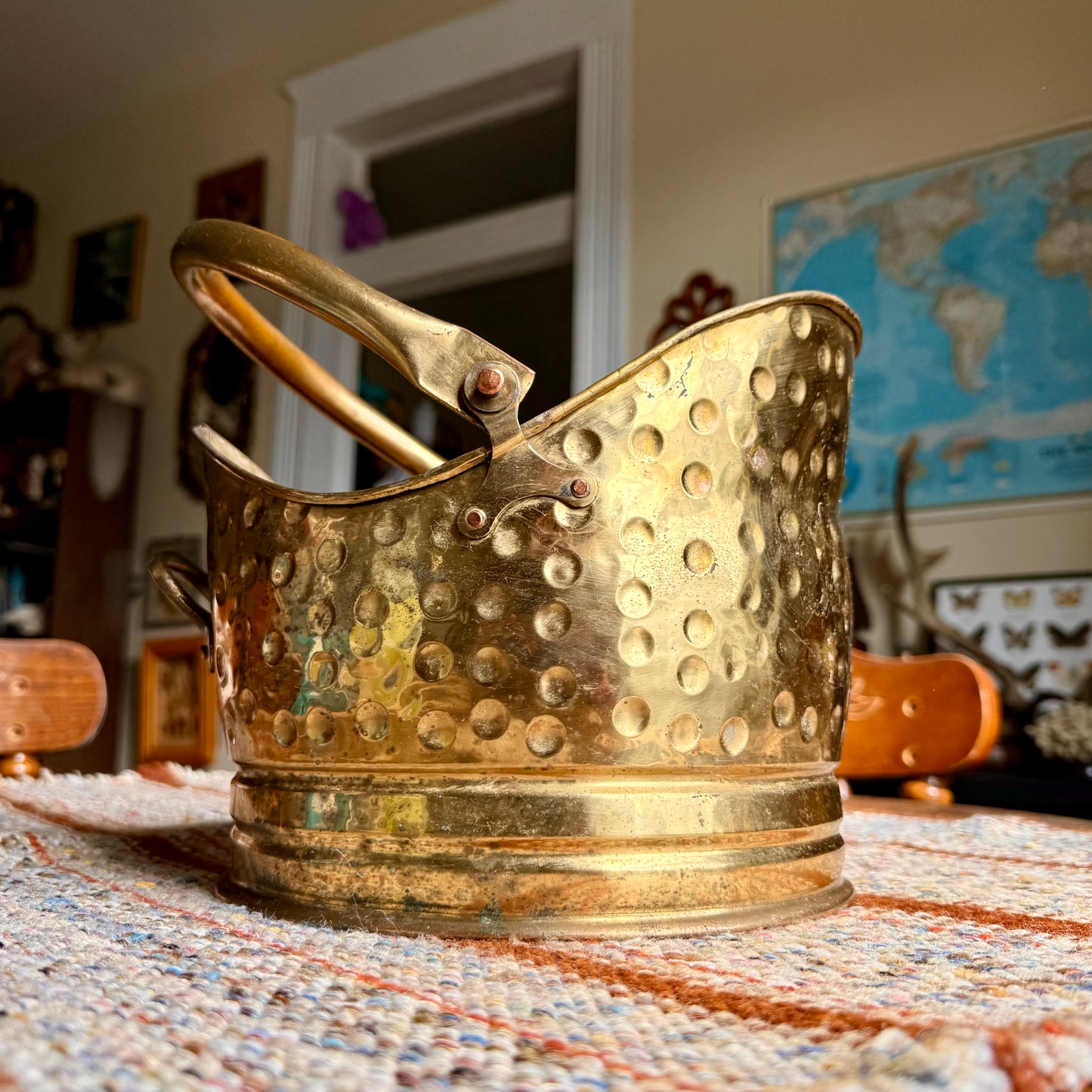 Vintage Hand Made in England Hammered Brass Coal Scuttle Bucket / Planter