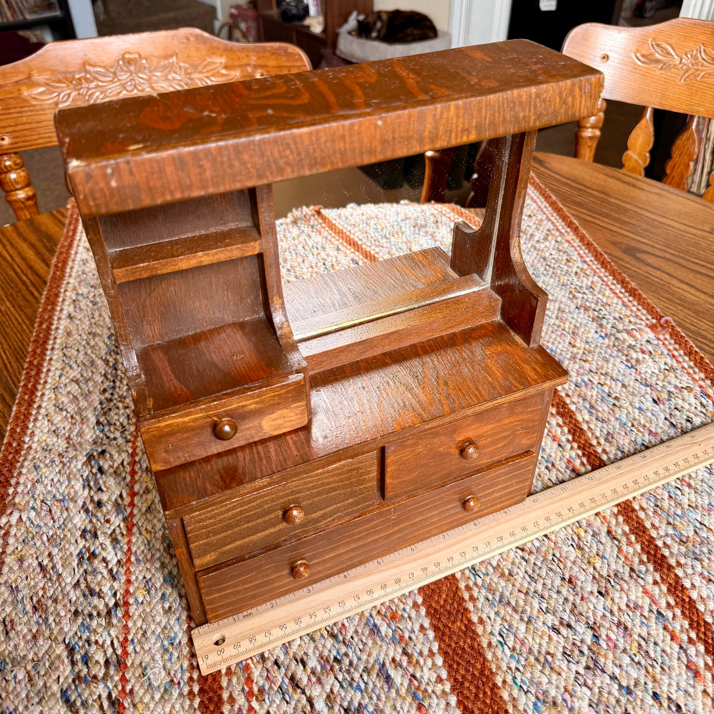 Vintage Amish Armoire Doll Furniture / Jewelry Box Vanity Stand