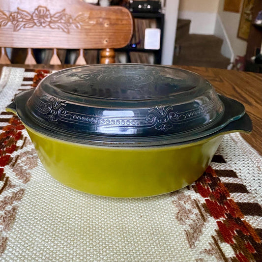 Vintage Anchor Hocking Fire King Teflon Casserole Dish With Ornate Lid
