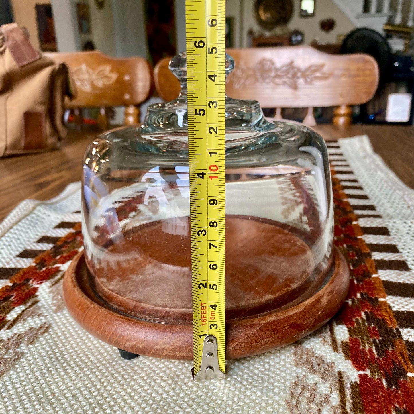 Vintage Dolphin Danish Modern Teak Wood Cheeseball Serving Tray with Glass Cover