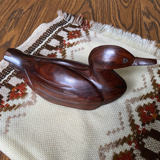 Handcrafted Solid Mahogany Wooden Duck Figurine